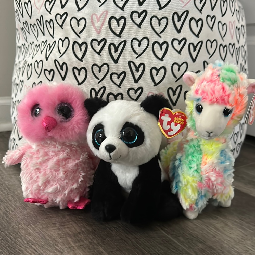 Set of 3 beanie babies. All with tags! Owl, panda, and the llama NWT!